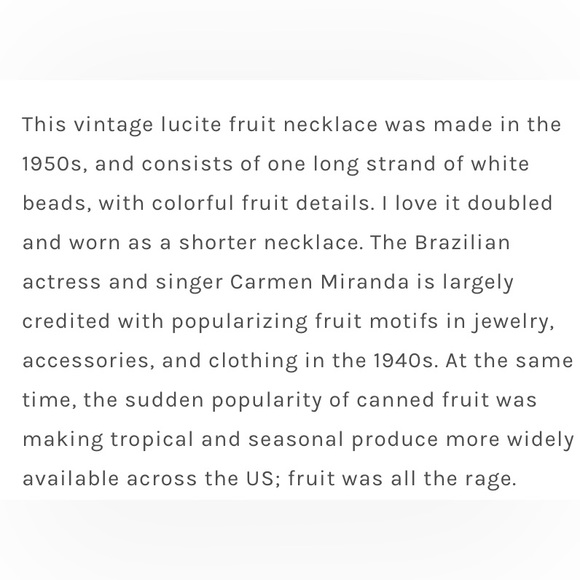 Vintage lucite fruit long strand necklace with white beads - Picture 7 of 7